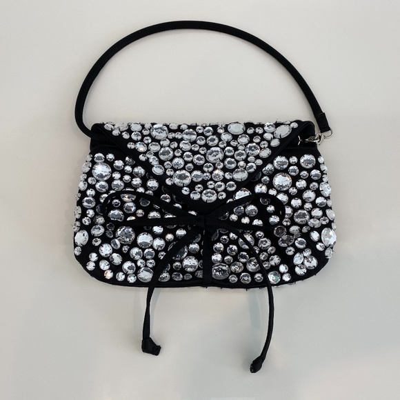 SONIA RYKIEL PARIS BLACK CRYSTAL CONVERTIBLE CLUTH - Picture 2 of 16
